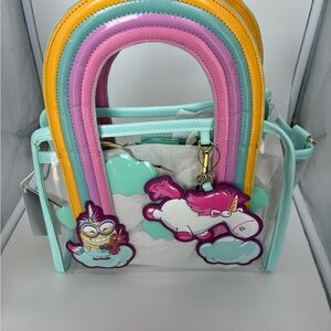 Loungefly Minions Fluffy Unicorn Rainbow Clear Mini Tote Crossbody Bag